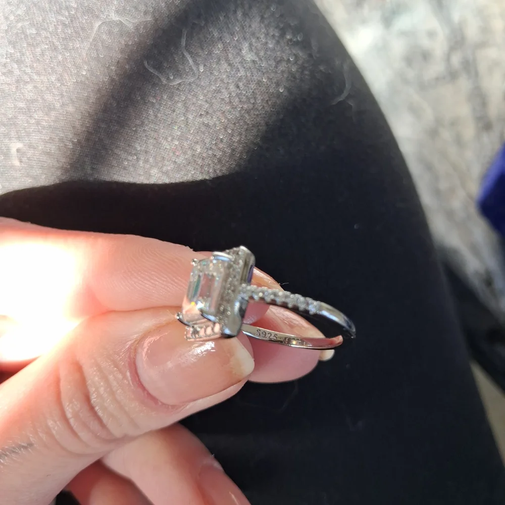 Emerald-Cut Halo Ring in Silver with Clear Stones